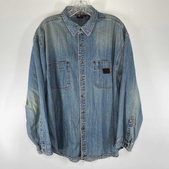 Vintage Bugle Boy Denim Snap Button Up Shirt XL - Picture 1 of 5
